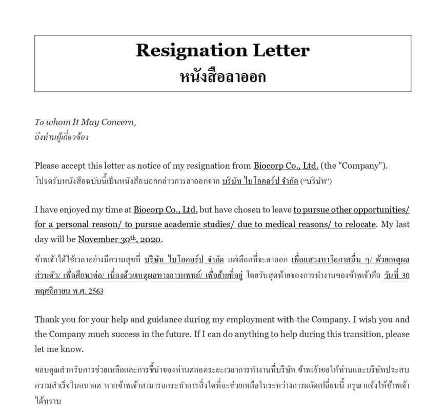 Template For Resignation Letter Singapore