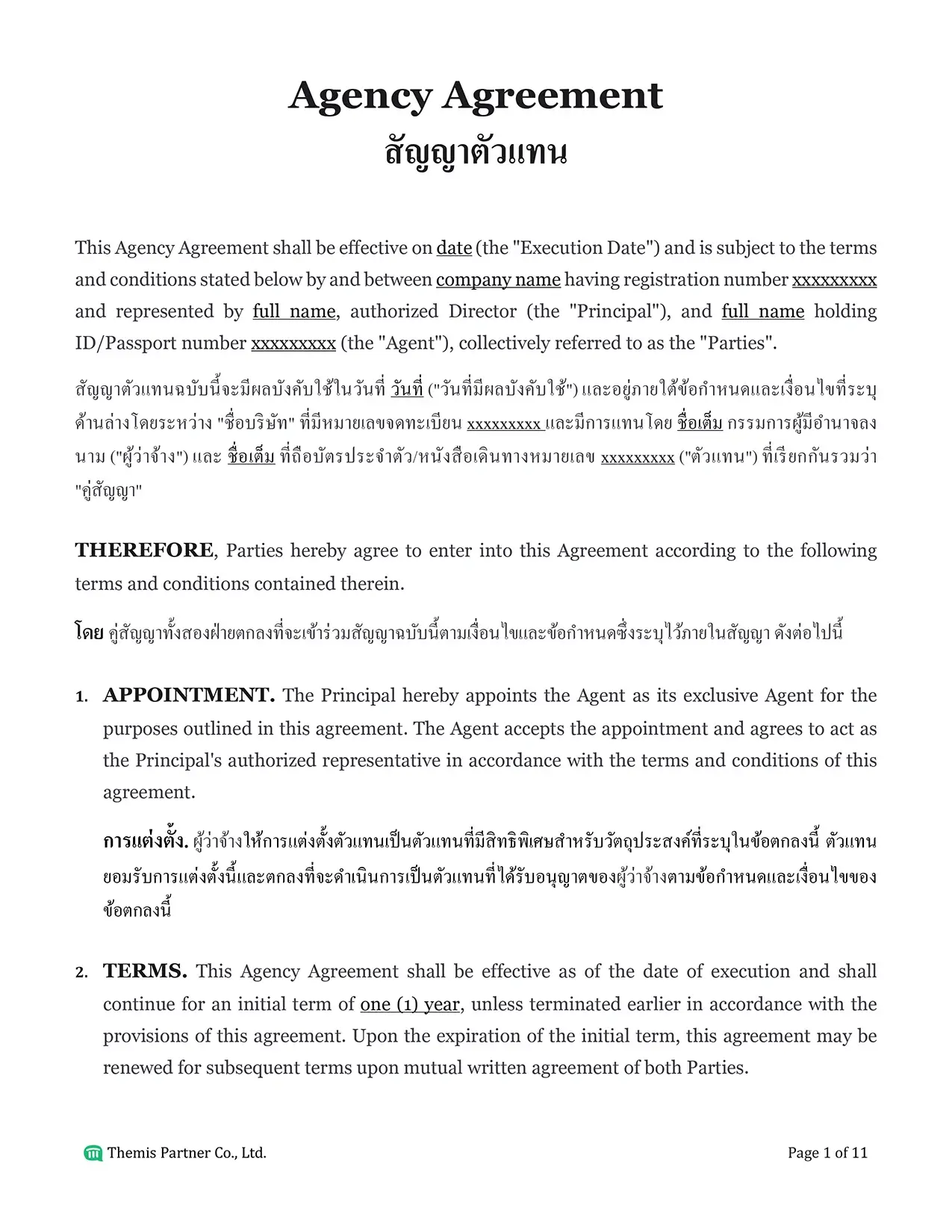 Agency agreement Thailand