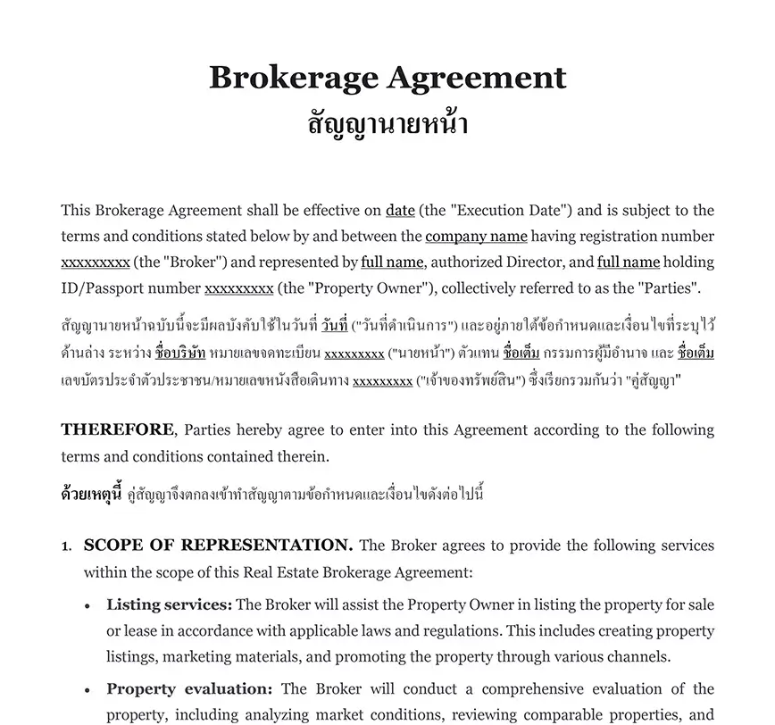 Brokerage agreement Thailand