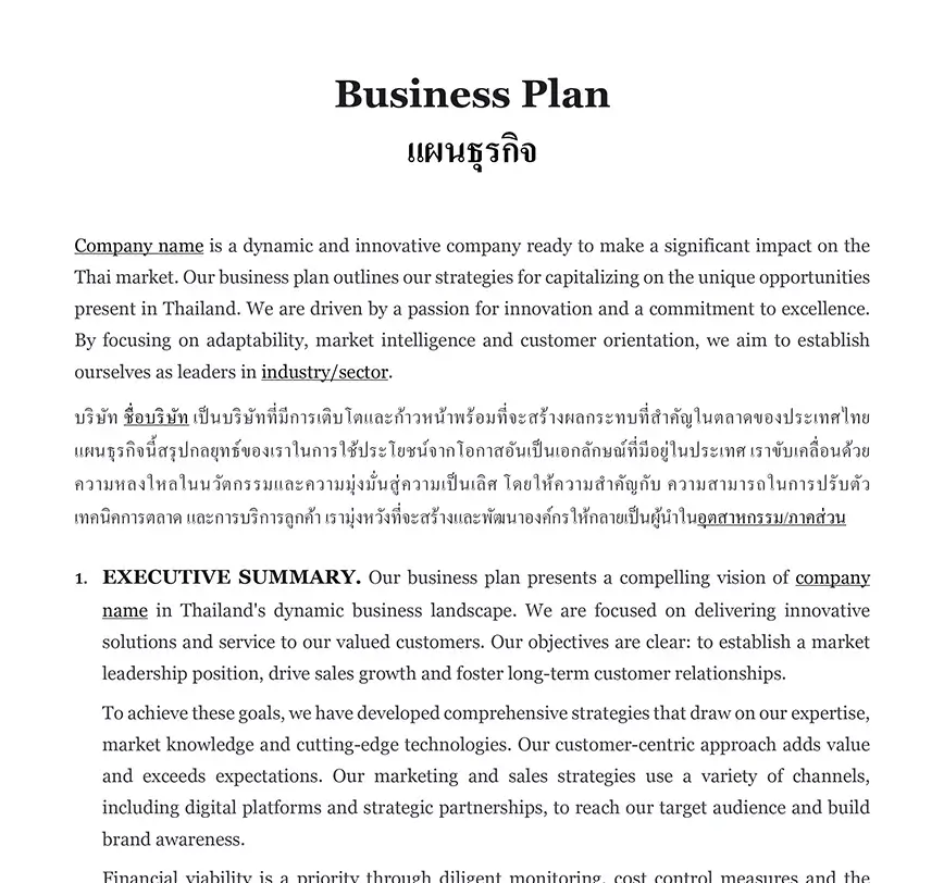 Business plan Thailand