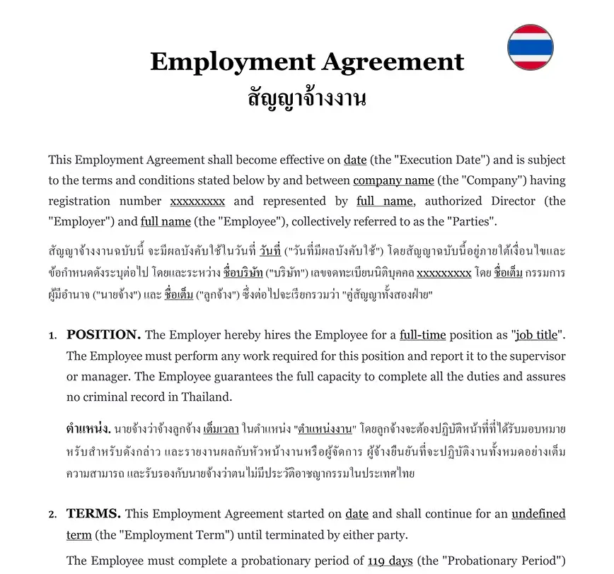 Employment contract Thailand