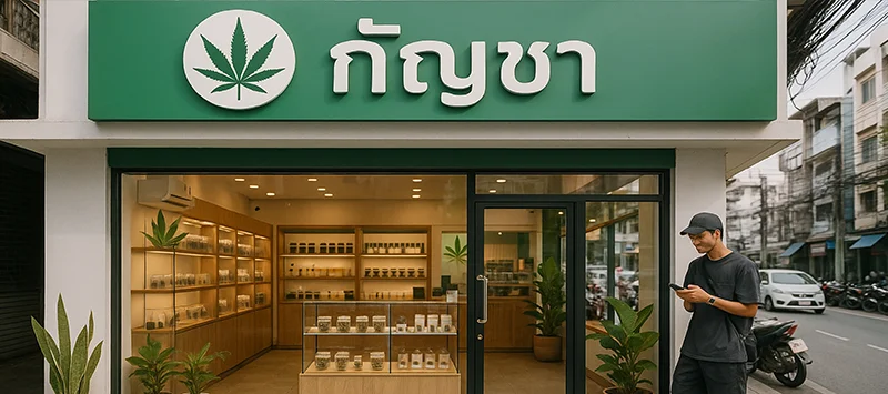Exterior of cannabis dispensary Bangkok Thailand