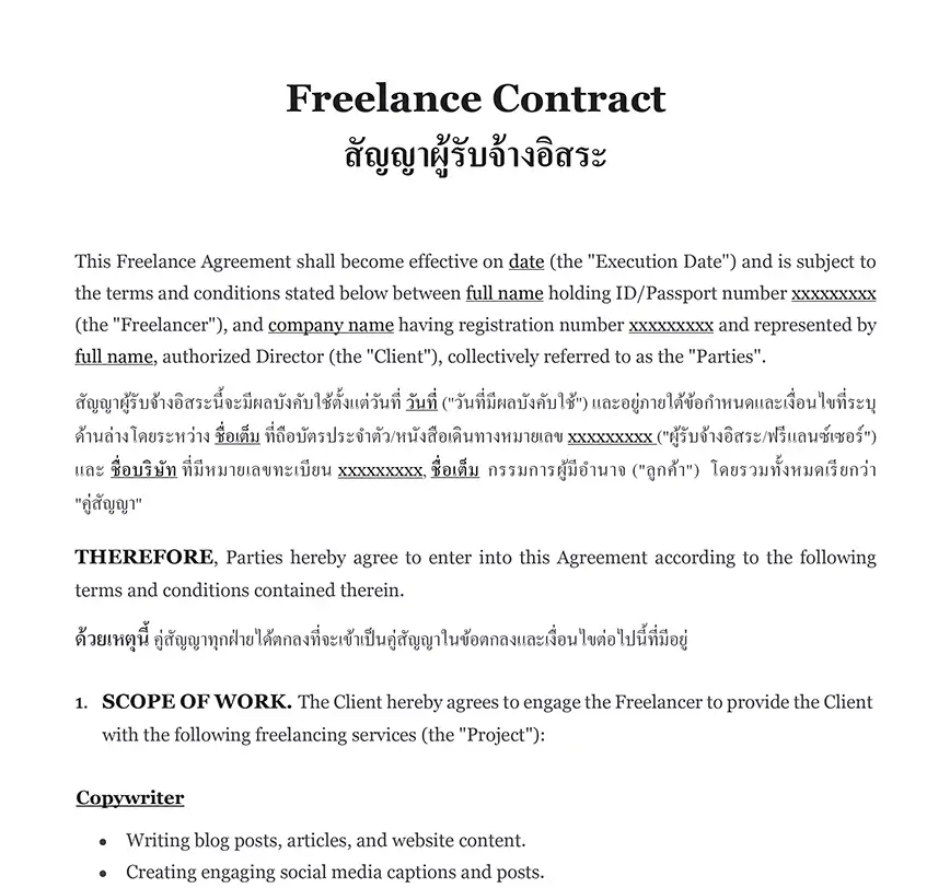 Freelance contract Thailand