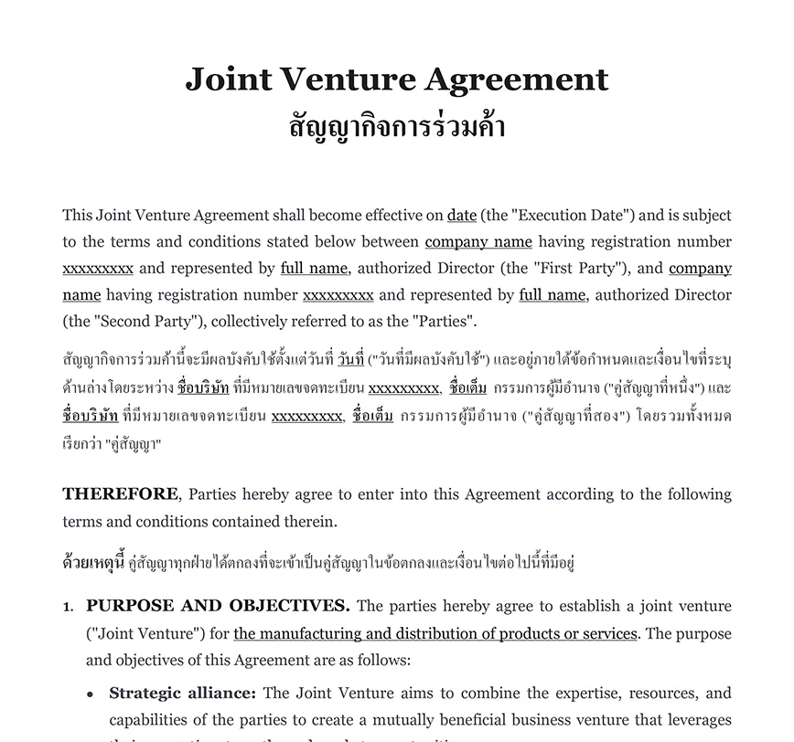 Joint venture agreement Thailand