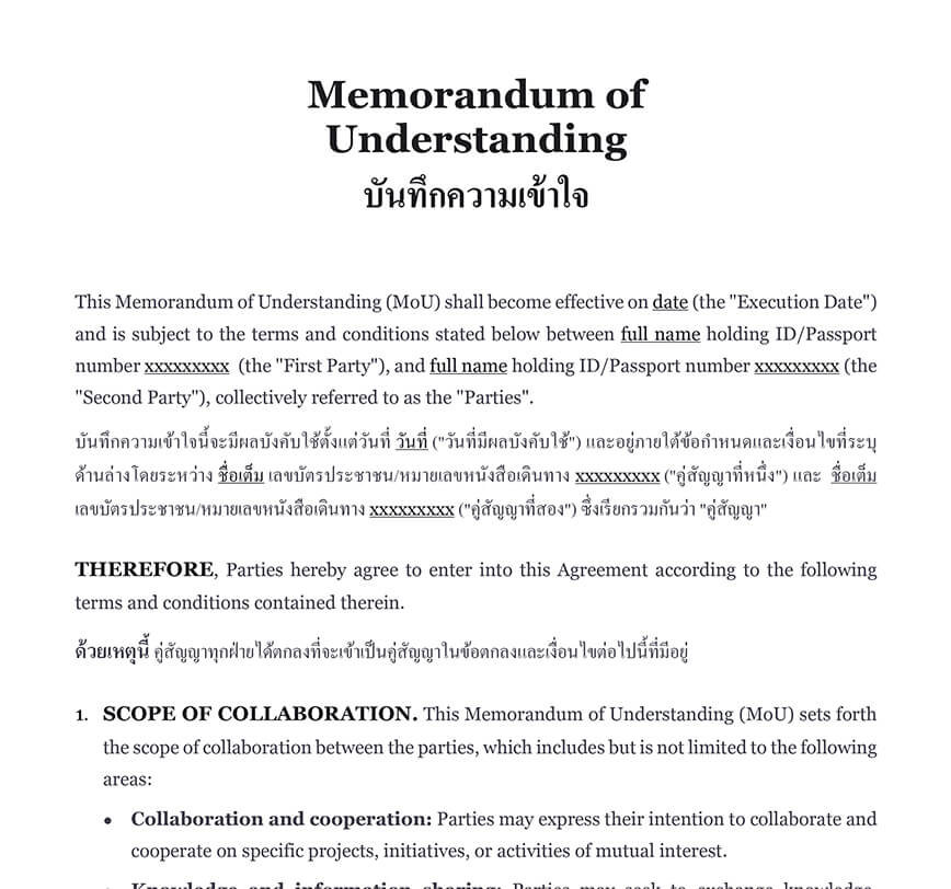 Memorandum of understanding Thailand
