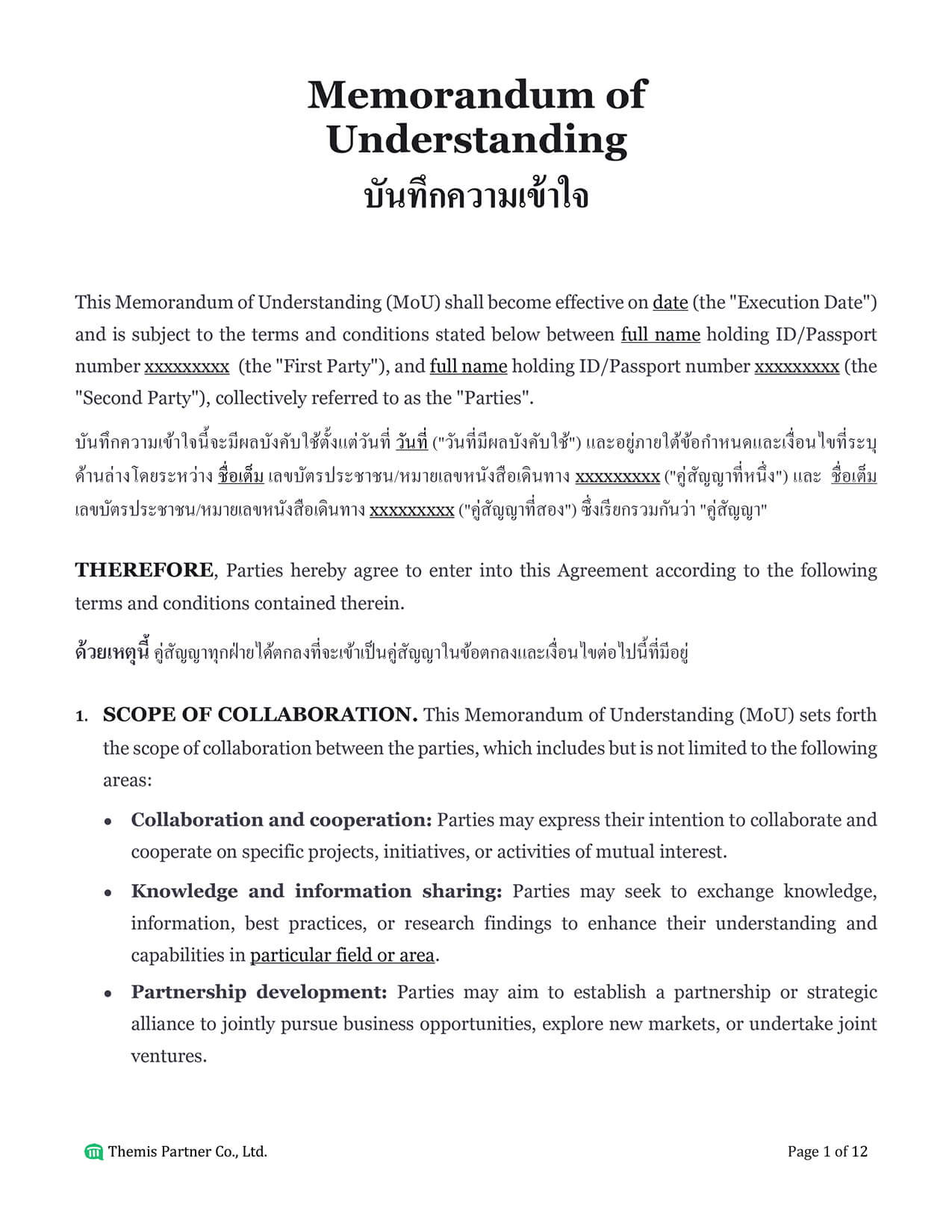 Memorandum of understanding Thailand 1