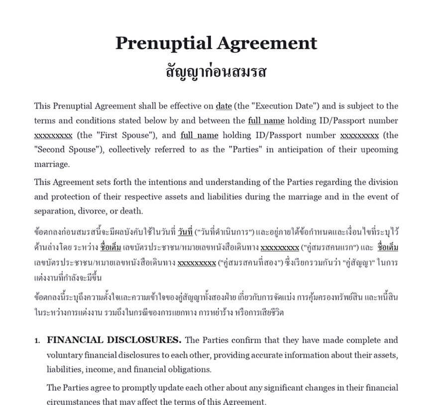 Prenuptial agreement Thailand