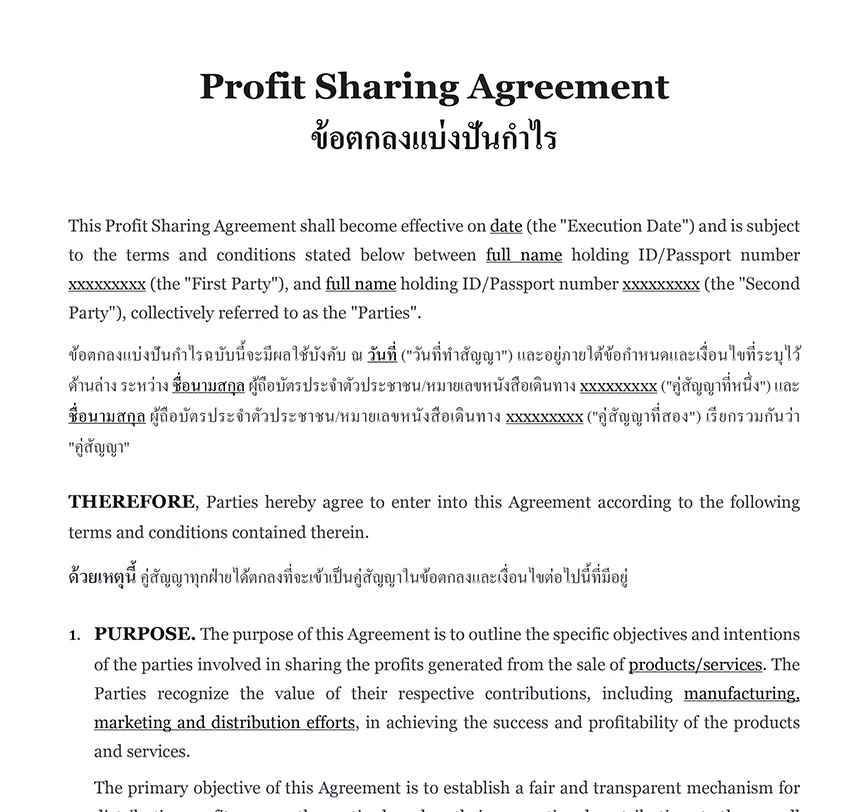Profit sharing agreement Thailand