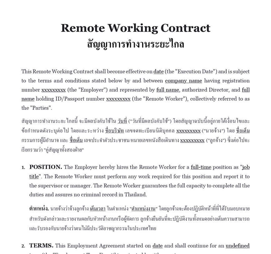 Remote working contract Thailand