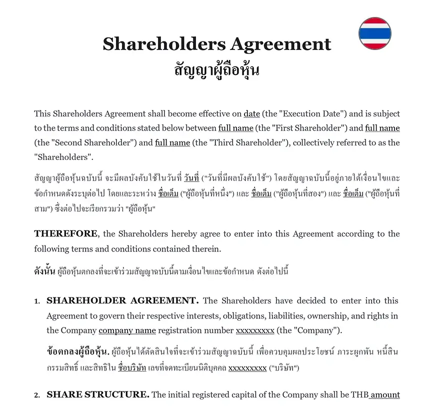 Shareholders agreement Thailand