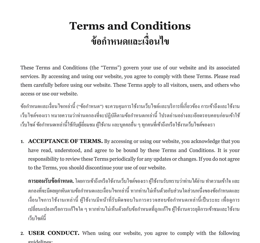 Terms and conditions Thailand